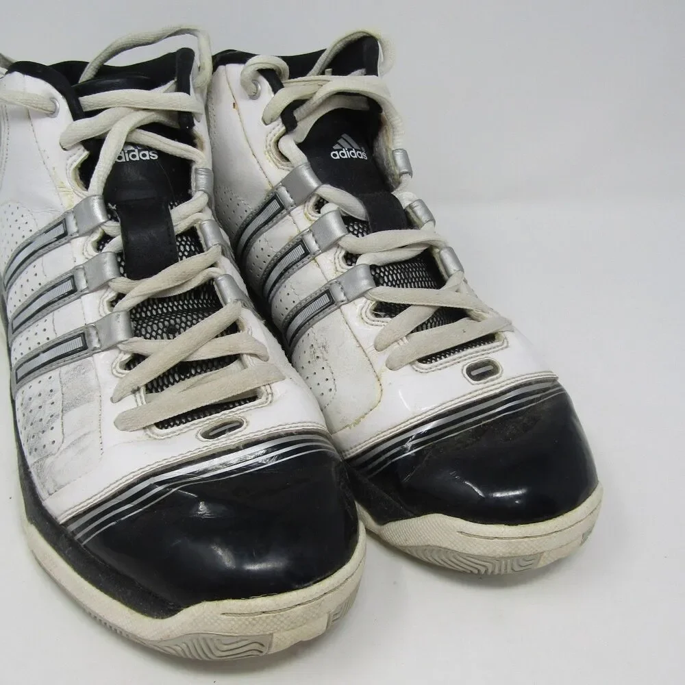 Adidas Men's US 9.5 Athletic Shoes White Black Silver Lace Up Mid Top Basketball